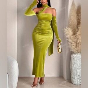 Yellow Ruched One Shoulder Cocktail Gown